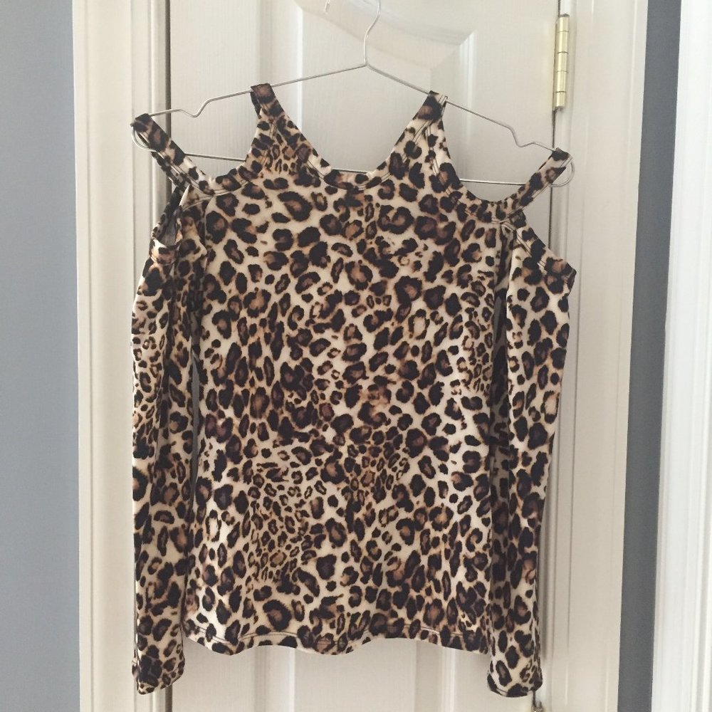 Leopard Print Cold Shoulder Top